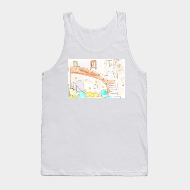 Watercolor background. Architecture, exterior, art decoration, sketch. Illustration hand drawn modern Tank Top by grafinya